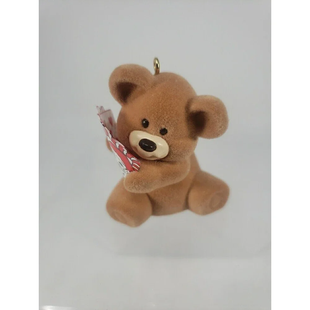 Hallmark BEARY Vintage Bear Ornament 1990 Santa Cards Flocked Christmas Holiday